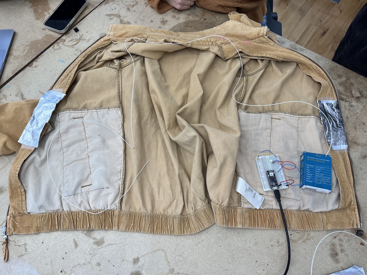 Jacket with wiring inside it